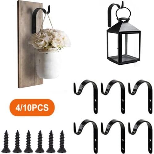 4/10pcs Black Iron Wall Light Hook Bracket Wind Chimes Garden Hanging Basket Planter Lantern Flower Pot Home Decoration
