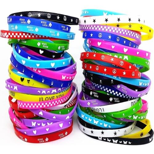 100pcs kids silicone bracelet wristband children boy girl assorted colors Love bangle family party gift mix styles Wholesale