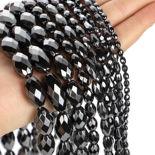 5-20mm Rice Shape Faceted Black Hematite Natural Stone Beads For Jewelry Making DIY Loose Space Beads Necklace Bracelet Handmade