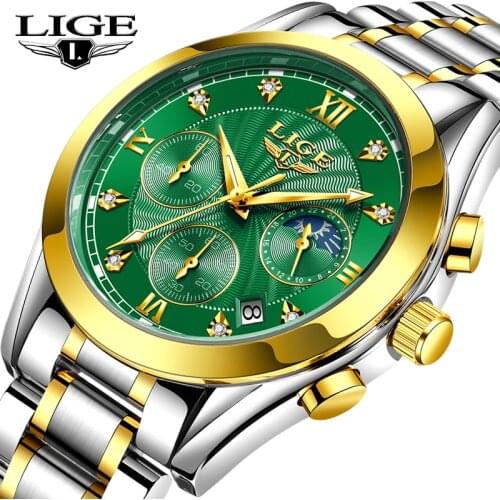 2020 LIGE Fashion Stainless Steel Mens Watches Top Brand Luxury Business Luminous Chronograph Quartz Watch Relogio Masculino+Box
