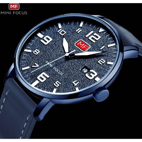 Army Sport Watch Men With Calendar Top Luxury Brand Waterproof Wrist Watches Male Leather Band Blue часы мужские MINI FOCUS 0158