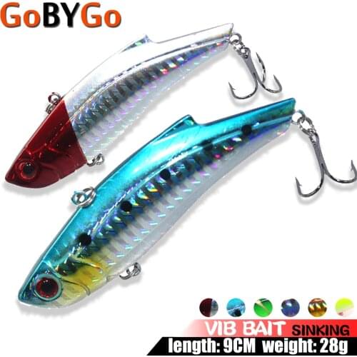 GoByGo 1PCS 9cm Winter VIB Fishing Lure 28g Hard Bait Inside Ice Sea Fishing Tackle Diving Swivel Jig Metal Wobbler Lure