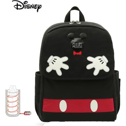 Hot Sale Disney USB heater Maternal Stroller Bag Nappy Backpack Maternity Bag Mommy Bag Cartoon Baby Black Minkey Diaper Bags