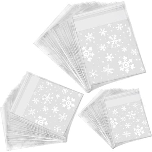 Hot YO-300 Counts Resealable Cellophane Christmas Party Snowflake Cookie Bakery Candy Treat Gift Bags in 3 Sizes