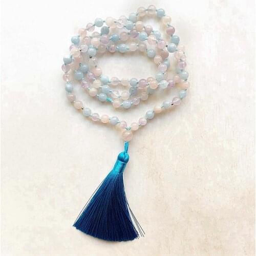 6mm Natural Morganite Bead Stone Buddhist Prayer 108 Beads Tibetan Mala Bracelet Necklace Tassel Handmade