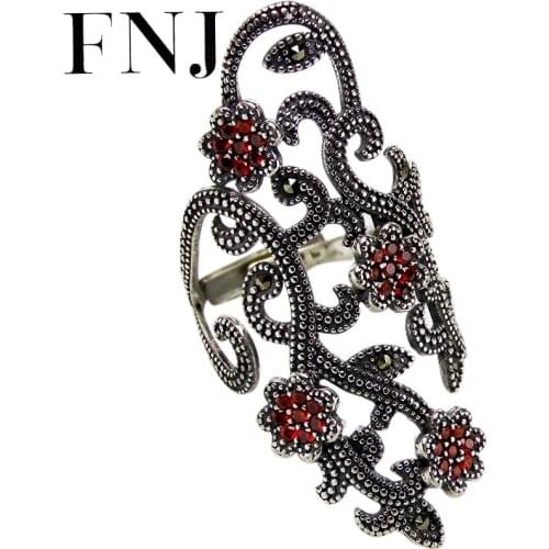 FNJ 925 Silver Flower Ring New Fashion Zircon MARCASITE Original S925 Sterling Silver Rings for Women Jewelry Adjustable Size
