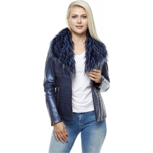 Hadore Midnight Blue Sport Cut Genuine Leather Womens Jacket. Plush Collar. Completely Original English Brand