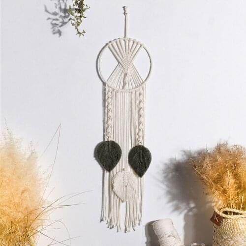 Macrame Wall Hanging Dream Catcher Boho Handmade Woven Tassel Leaves Tapestry for Kids Room Wedding Decoration