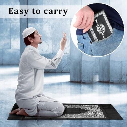 Muslim Prayer Rug 100X60Cm Portable Prayer Mat With Compass Kneeling Poly Mats Travel Pocket Carpet Rug For Islamic Arab Ramadan