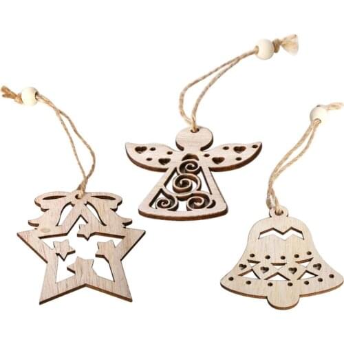 Pack of 3 Wooden Ornaments Hanging Embellishments Crafts for DIY Xmas Craft