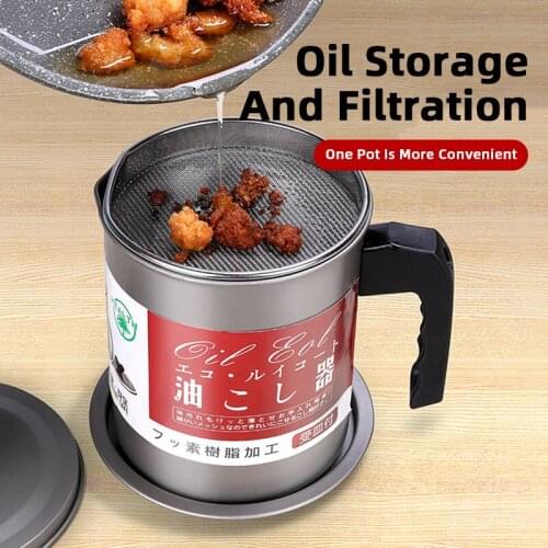 New 1.4L Strainer Oil Storage Grease Container Stainless Steel Filter Kitchen Tool Leakproof Kettle Cooking Separator Frying Pot
