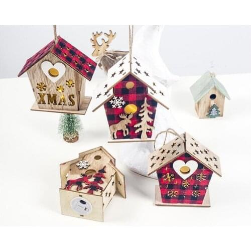 New 100pcs/lot Christmas Wooden House for Festival Kids Children Gift DIY Gifts with Electric Shining Candle Light Christmas