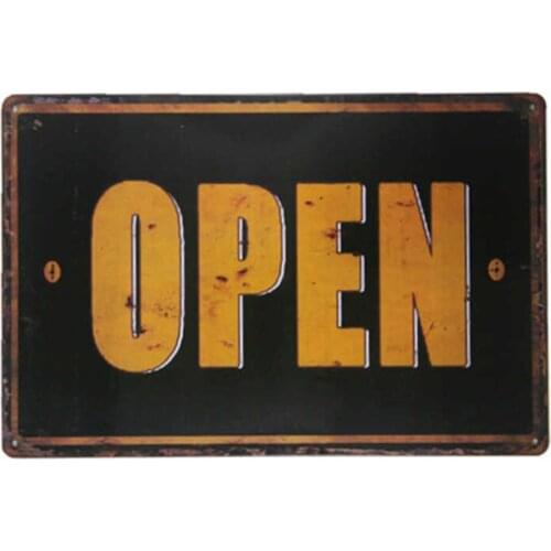 "open" Metal tin coffee Sign garage wall art poster for home decor
