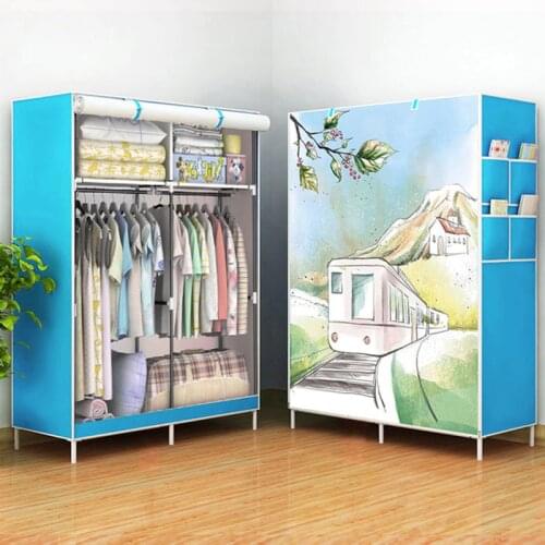3D Panoramic Pattern Simple Cloth Wardrobe 360 Degree Dustproof Reinforced Steel Pipe Assembly Wardrobe Bedroom Storage Cabinet
