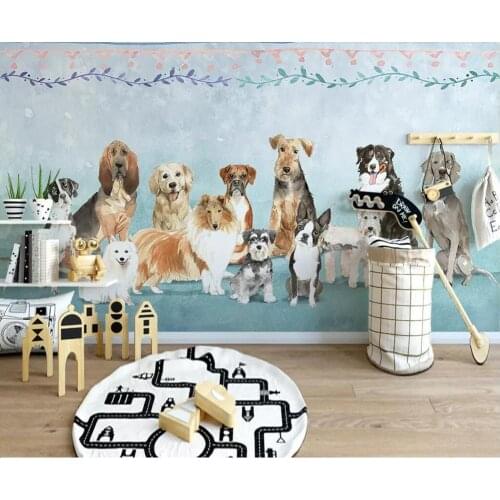 Beibehang Customized modern minimalist cartoon hand-painted pet puppy personality restaurant pet shop background wall wallpaper