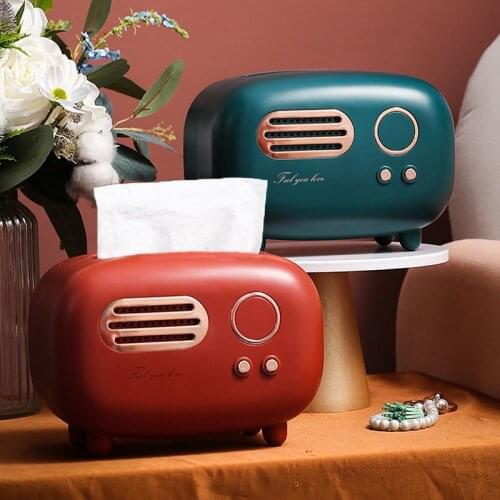 Retro Tissue Box Plastic Radio Model Desktop Paper Holder Wet Tissue Baby Wipes Paper Storage Box Napkin Organizer Home Tool