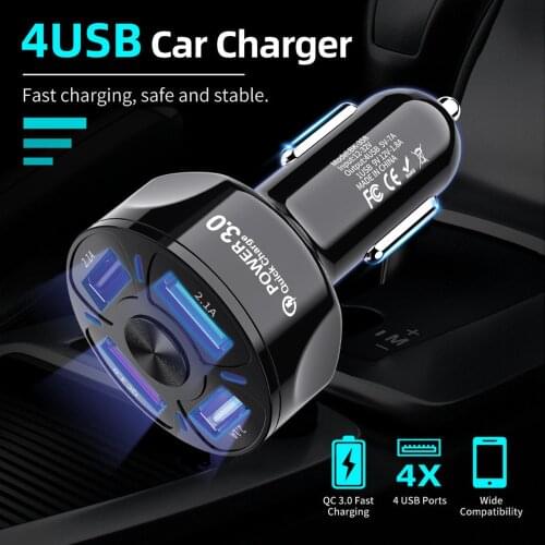 QC3.0 4 Ports USB Car Charge 48W Quick 7A Mini Fast Charging for IPhone 11 Xiaomi Huawei Mobile Phone Charger Adapter In Car