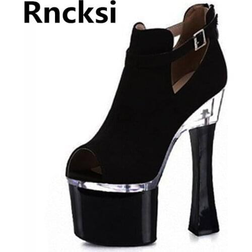 Rncksi 18cm Square Heels Platform Sexy Womens Party Queen Pole Dance Shoes 18cm High Heels Ankle Pumps