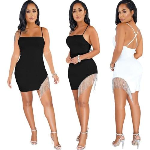 Sexy Cross Sreap Backless Sequin Tassel Patchwork Fashion Mini Dress Summer Bodycon Package Hip Night Club Party Dress Vestidos