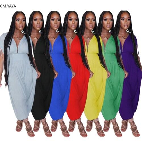 CM.YAY Solid Color Women V-neck Haren Short Sleeve Jumpsuits Rompers Fitness Sporty Sexy Night Club Party One Piece Outfits