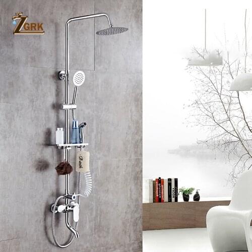 ZGRK Bathroom Rainfall Shower Faucet Set Mixer Tap With Hand Sprayer Wall Mounted Chrome Shower HS010