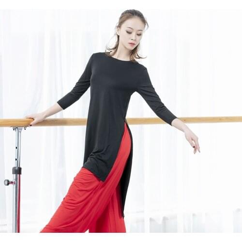 Women Gymnastics Yoga Long Shirt Loose Fit Dance Costume Girls Blouse Balllet Jazz Latin Dance Dress Shape-up Exercise Clothes