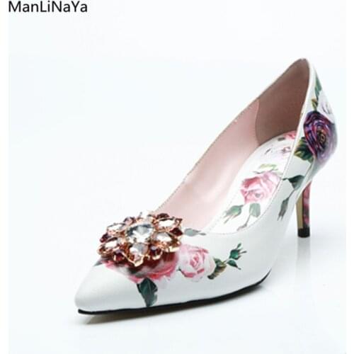Print Floral Handbags and Matching Shoes Glitter Mixed Colors Crystal Buckle Flower Woman High Heels Runway Female Party Shoes