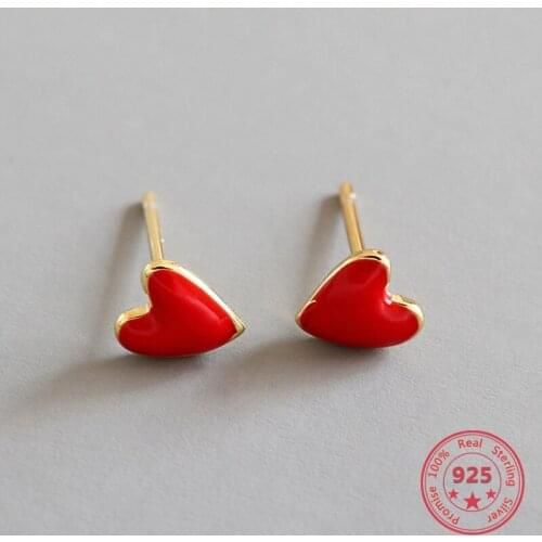 Red Love 100% S925 Sterling Silver Stud Earrings For Women Personality Mini Bright Lovely Earrings Ear Jewelry Holiday Gifts