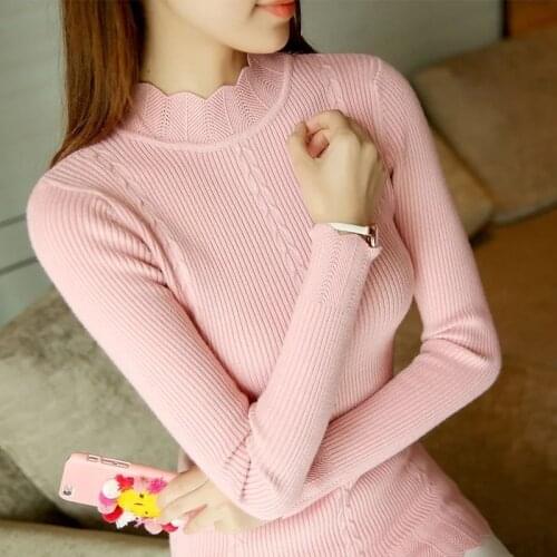 Womens Sweaters 2019 New Womens Sweater Winter Long Sleeve Ruffle Neck Sweater For Ladies Female Knitted Pullover Solid ZY012