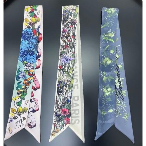 New bag scarf summer flower print luxury brand womens small silk turban long satin hair band ladies neck shawl G76