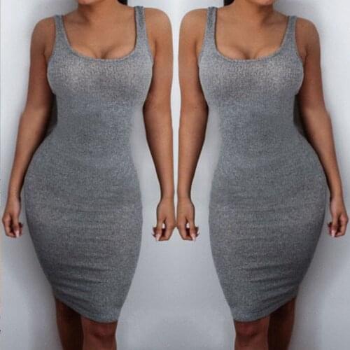 Sexy Women Summer Bandage Slim Bodycon Party Cocktail Split Dress Gray Dress Slim Dreess Female Clothes