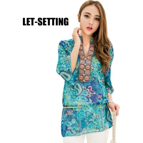 LET-SETTING New fashion chiffon dress Large size women V-neck Floral women dress
