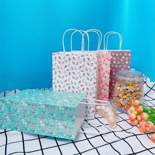 10pcs retro pastoral style paper bag flower storage high quality candy gift wedding party tote bag portable 21*15*8cm NEW