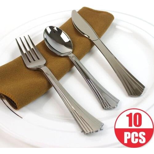 10Pcs Disposable Plastic Fork Spoon Knife Tableware for Baby Shower Wedding Birthday Party Decoration Supplies Dinnerware Set