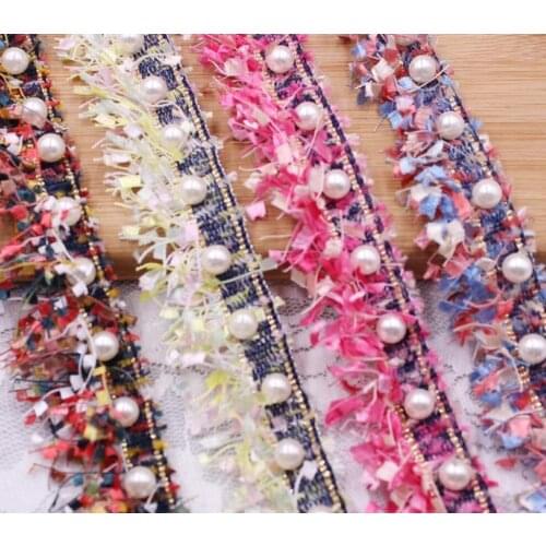 10Yard Pearl Beads Colour Knitted Tassels Lace Fabric Trim Ribbon For Apparel Sewing Clothes Bridal wedding Doll Cap Hail Bow