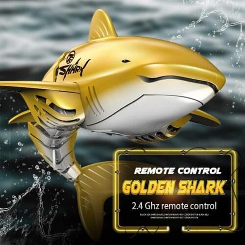 2.4G RC Shark Fish Boat Robot Radio Simulation USB Rechargeable Shark Moldel Toy Underwater Swimming Golden Shark Toy