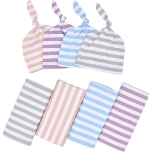L41D New Cotton Baby Blankets Printed Newborn Infant Baby Boy Girl Sleeping Swaddle Muslin Wrap +Hat 2PCS