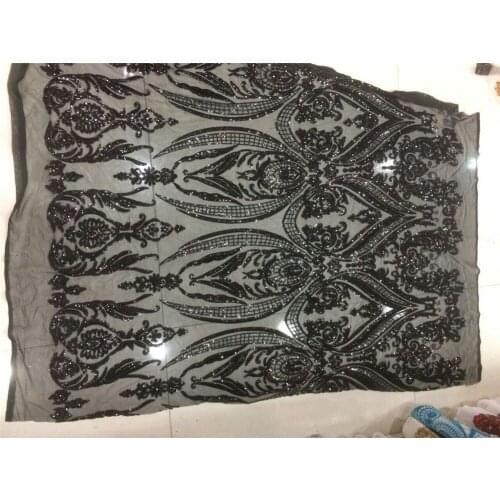 2017 black color African sequins lace fabric for party or evening dress Hot selling African lace fabric with sequins