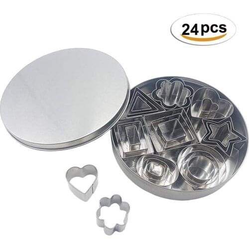 24 PCS Mini Geometric Shaped Cookie Biscuit Cutter Set Stainless Steel Rectangle Square Heart Round DIY Cake Baking Metal Molds