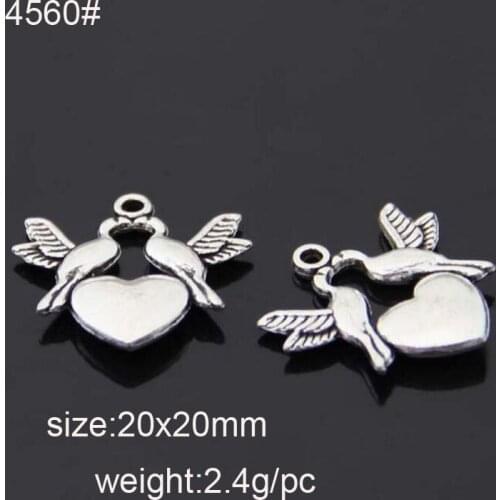 25 Eco-friendly Alloy Bird With Heart Charms Antique Silver Plated Pendant For DIY Making