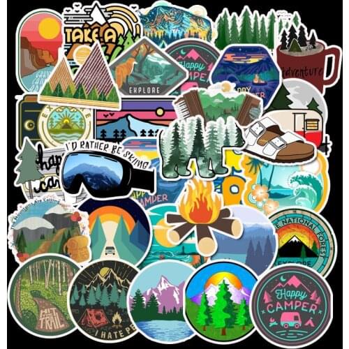 50 PCS Camping Travel Stickers Wilderness Adventure Outdoor Landscape Waterproof Decal Sticker to DIY Suitcase Laptop Motor Car