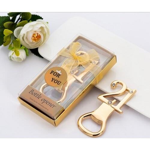 50PCS Gold 21th Design Beer Opener in Gift Box Wedding Anniversary Giveaways Digital 21 Bottle Opener Birthday Keepsake