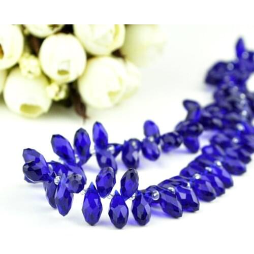 6x12mm 100pcs/lot Cross Hole Water Droplet Crystal Glass Drop Beads Royal Blue Color With Hole Beads for jewelry Making Crystals