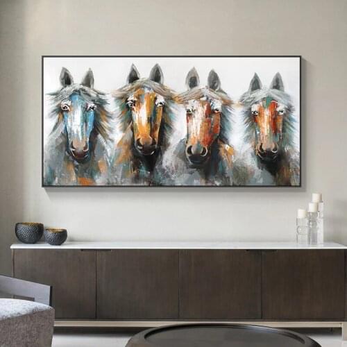Modern Style Abstract Four Horses Canvas Painting Wall Art Nordic Posters and Prints Wall Pictures for Living Room Decoration