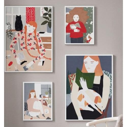 Abstract Fashion Vintage Colorful Girl Wall Art Canvas Painting Nordic Posters And Prints Wall Pictures For Living Room Decor