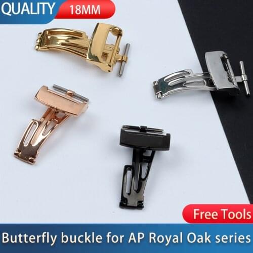 18mm Watch Accessories Butterfly Buckle for AP Royal Oak Series Leather Rubber Strap Clasp Stainless Steel Folding Buckle