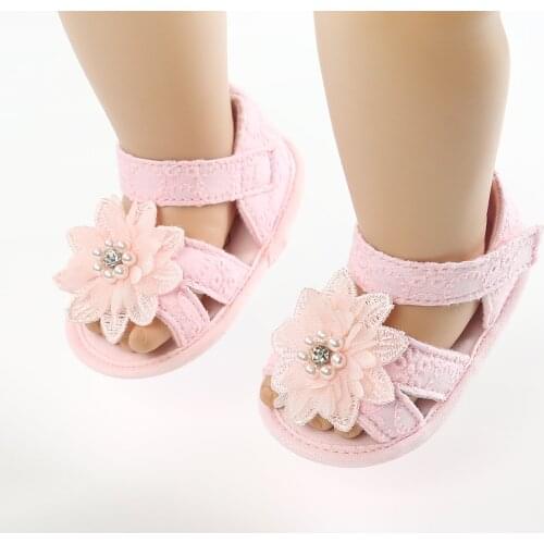 0-18M Newborn Infant Baby Girls Flower Shoes Princess Lace Pearl Sandals Party Birthday Shoes for Toddler Baby Girls