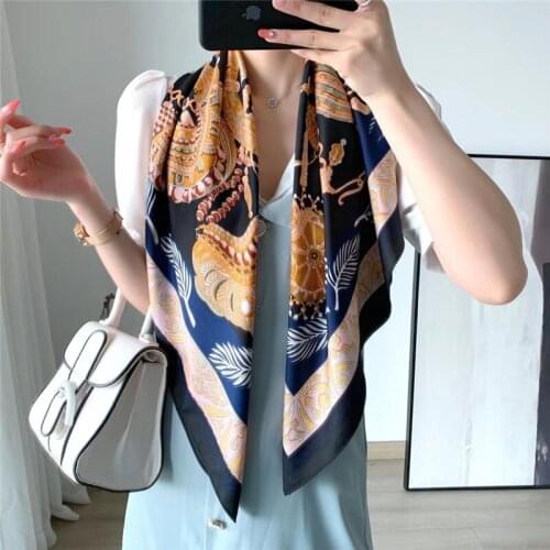 Brand Designer Silk Scarf High Quality Foulard Bandana Square Large Shawls Wraps Spring Warm Scarves Pashmina Lady 2021 New