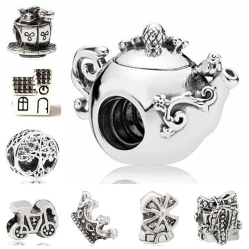 Btuamb Vintage House Owl Elephant Panda Animal Alloy Charm Beads Fit Original Pandora Bracelets Women Fashion Making Jewelry