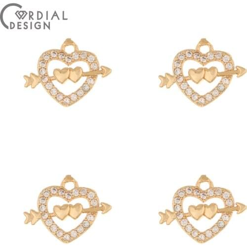 Cordial Design 50Pcs 14*18MM Earrings Accessories/DIY Pendant/Heart Shape/Hand Made/CZ Charms/Jewelry Findings & Components